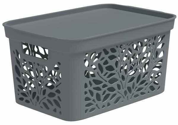 Корзина 4 Family Leaves с крышкой серая, 5,5 л, 274х197х140 мм