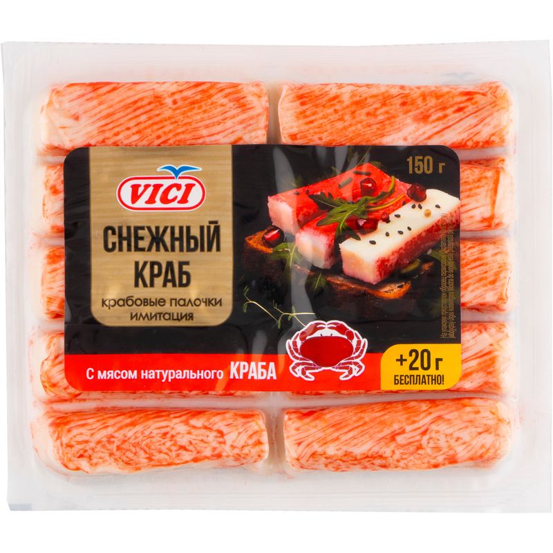 

Крабовые палочки Vici с мясом натурального краба охлажденные, 170 г