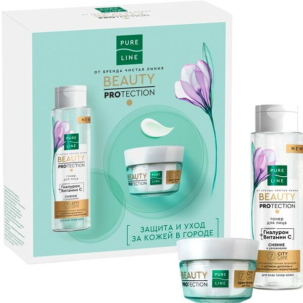 Подарочный набор Чистая линия Pure Line Beauty Protection Тонер для лица 110мл + Крем-флюид для лица 45мл