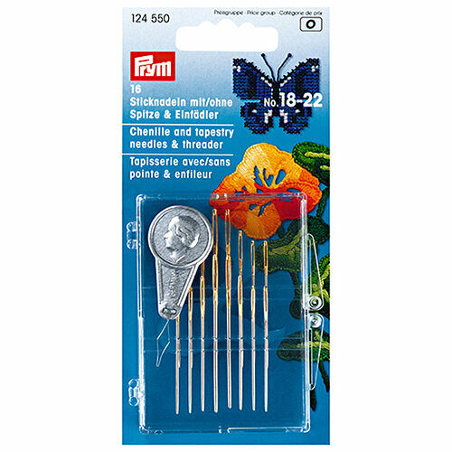 124550 Набор ручных игл для синели и вышивания № 18-22 с нитковдевателем, 16шт, Prym