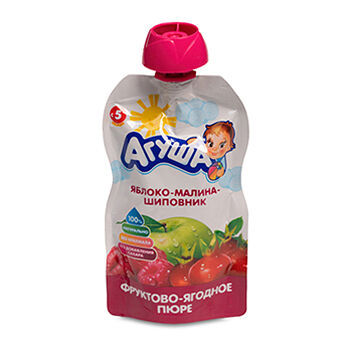 Пюре фруктово-ягодное Агуша яблоко-малина-шиповник с 5 месяцев