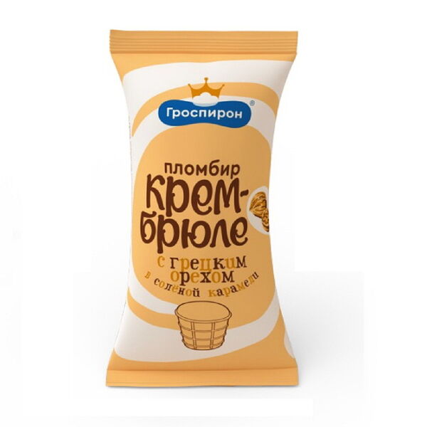 Мороженое Крем-брюле пломбир грецк орех карамелиз солью в ваф стаканчике 85г