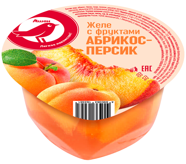 Желе с фруктами АШАН Красная птица арбуз и персик