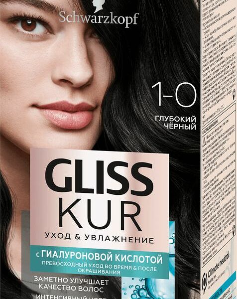 Краска Gliss Kur Уход&увлажнение для волос стойкая тон 1-0 глубокий чёрный