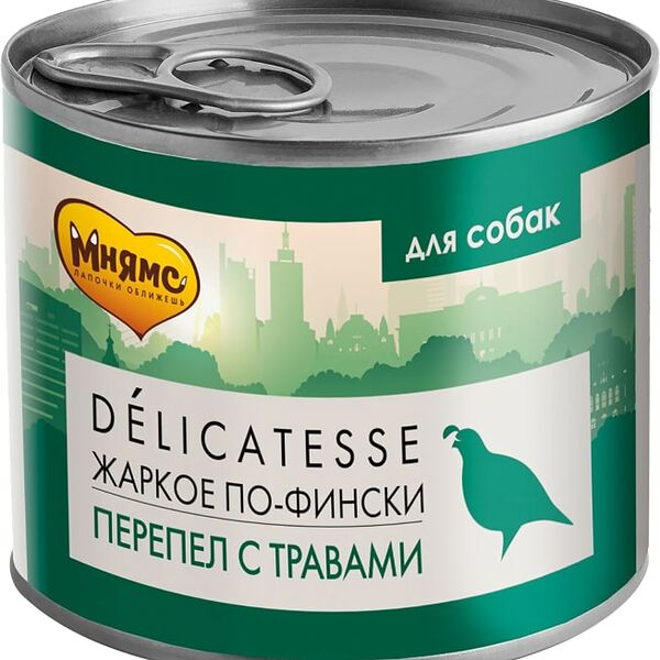 Влажный корм для собак Мнямс Паштет Жаркое по-фински перепелка с травами 200г