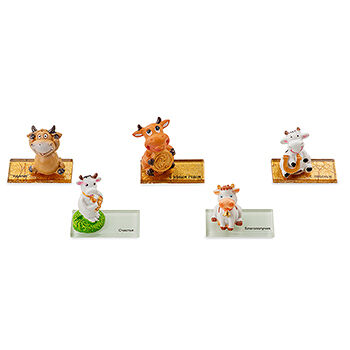 Сувенир Бычки, Коровы на стеклянной золотой/прозрачной подставке, в ассортименте, Manufaktur Locnikar, Германия