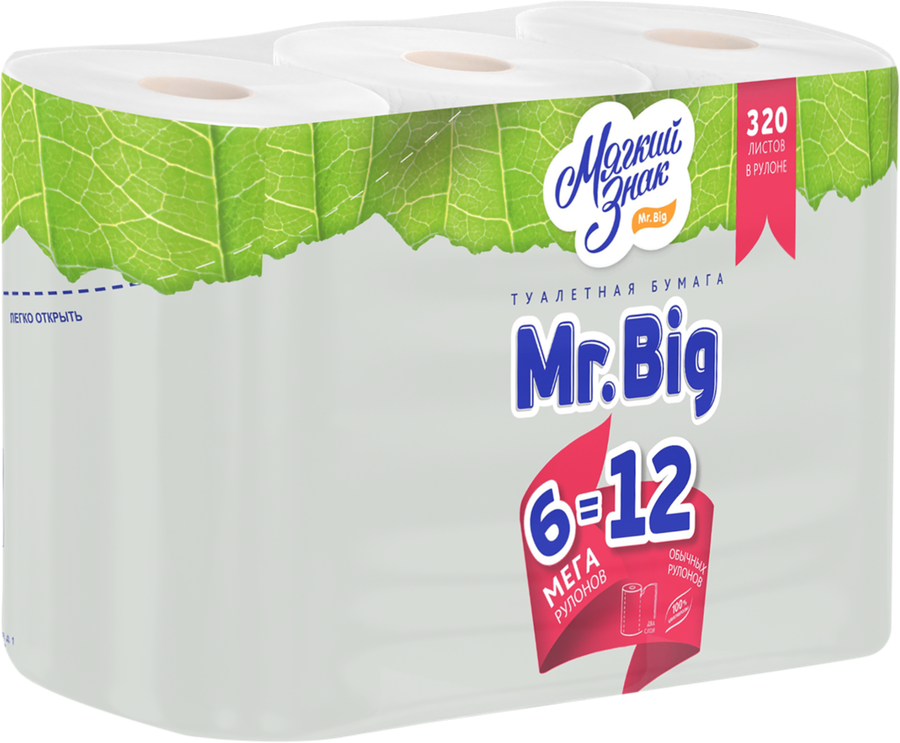 

Туалетная бумага Mr.Big Мягкий знак 2 слоя, 6 рулонов