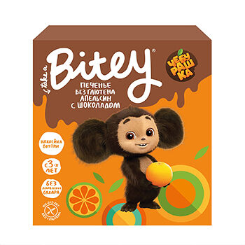 Печенье безглютеновое Bitey Чебурашка с глазурью Апельсин (без сахара) 125г, Россия