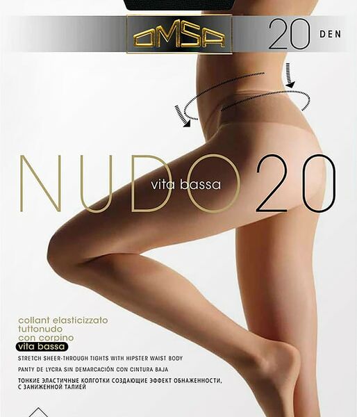 Колготки Omsa Nudo 20 Vita Bassa Заниженная талия Nero Черные Размер 4