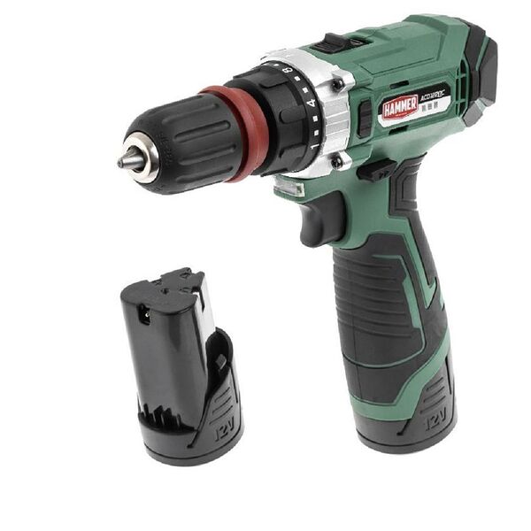 Дрель аккумуляторная HAMMER, 12В, 2x2Ач LiIon, 10мм, 1400об/мин, 28Нм