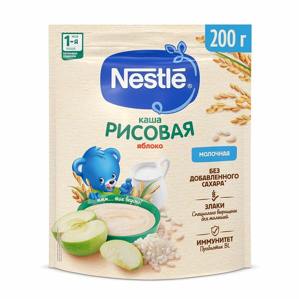 Каша молочная рисовая с яблоком, с 4 мес, 200г