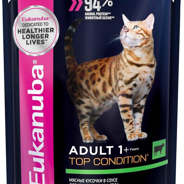 Eukanuba Cat пауч для взрослых кошек (кусочки в соусе) Говядина