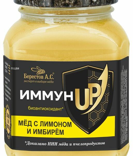 Мед Берестов А.С. ИммунUP натуральный цветочный с лимоном, имбирем и кедровой живицей 200 г