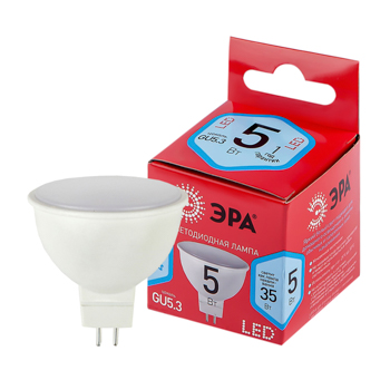 

Лампочка светодиодная ЭРА RED LINE LED MR16-5W-840-GU5.3 R GU5.3 5 Вт софит нейтральный белый свет, Китай