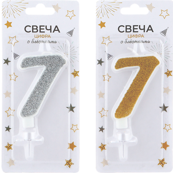 Свеча Цифра 7 блестящая Арт. СЦБ7