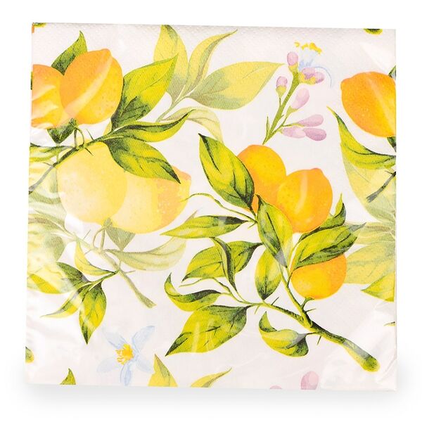 Салфетки одноразовые Лимон 33х33см, 3слойные, 20 шт в упаковке Россия