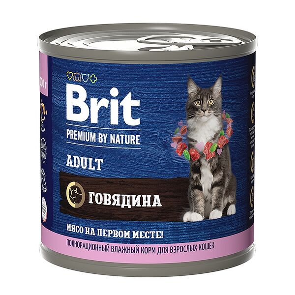 Корм для кошек BRIT Premium by Nature мясо говядины банка