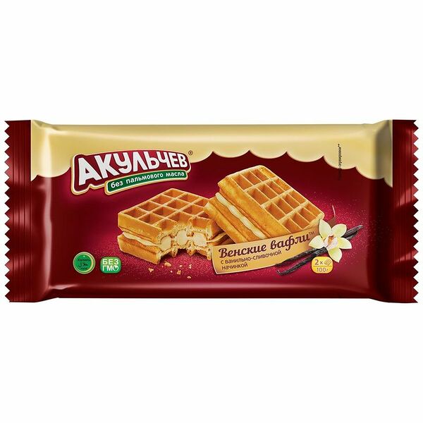 Вафли Акульчев Венские со сливочно-ванильной начинкой 100г