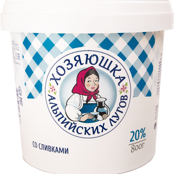 Продукт молокосодержащий ХОЗЯЮШКА АЛЬПИЙСКИХ ЛУГОВ по технологии сметаны 20%, с змж