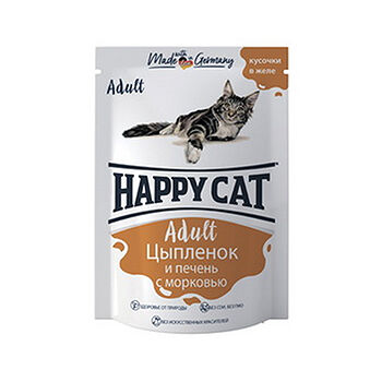 Корм для кошек влажный Happy cat Adult Цыпленок и печень с морковью