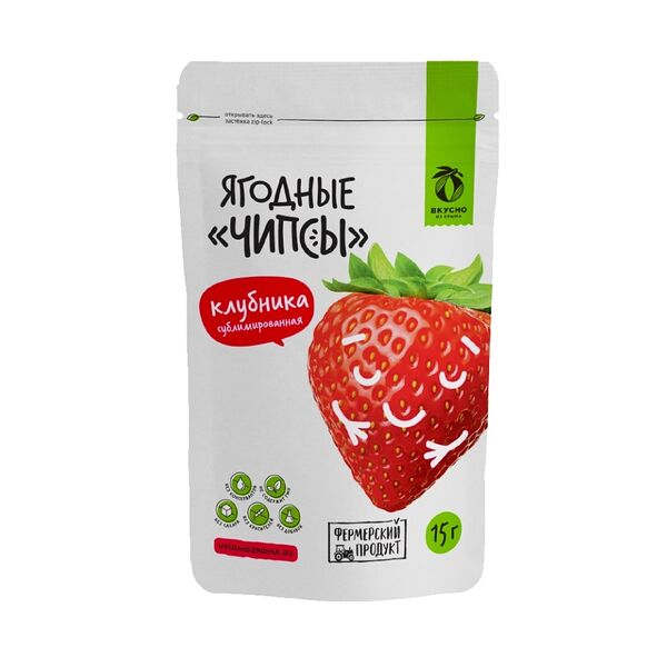 Чипсы ягодные Вкусно из Крыма Клубника сублимированная без сахара 15г, Россия