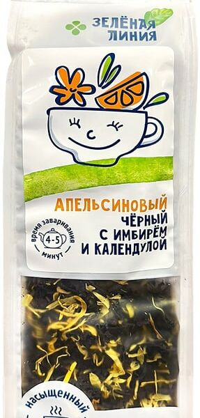 Чай черный Зеленая линия Апельсиновый с имбирем и календулой 90г