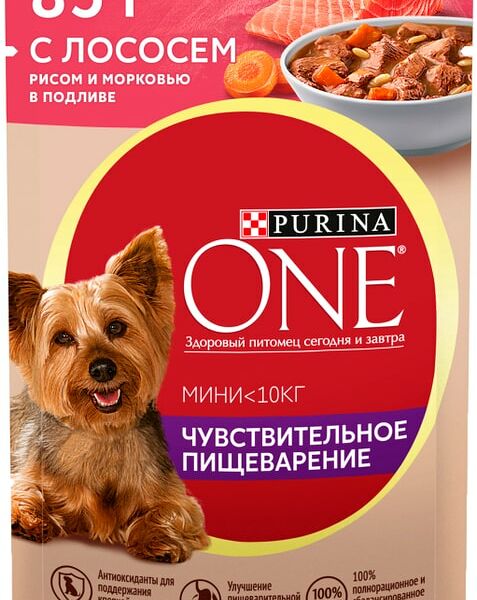 Влажный корм для собак Purina ONE с лососем рисом и морковью 85г