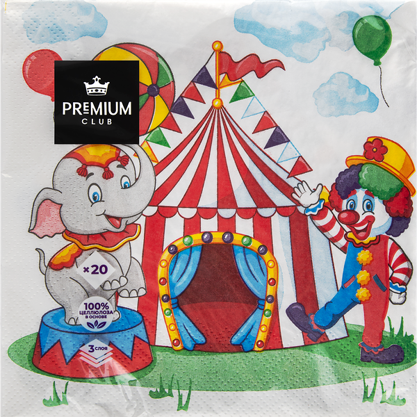 Салфетки бумажные PREMIUM CLUB Детство 3-слоя 33х33см 20шт, 20шт