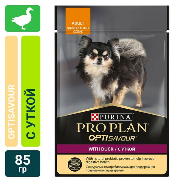 Влажный корм для собак Pro Plan OptiSavour с уткой 85г
