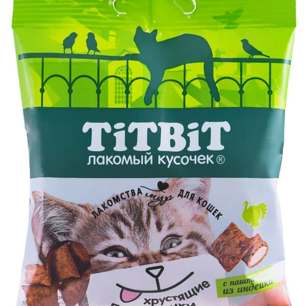 Лакомство для кошек TITBIT Хрустящие подушечки с паштетом из индейки 30 г