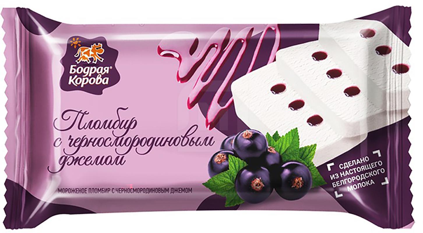 

Мороженое Бодрая Корова пломбир брикет с черникой 12% 220 г