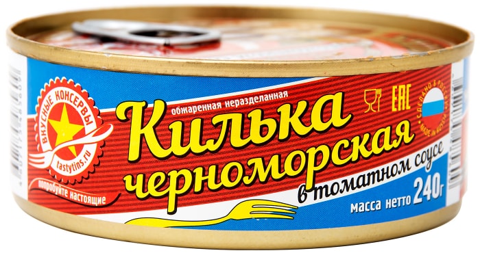

Килька Вкусные консервы черноморская обжаренная в томатном соусе 240 г