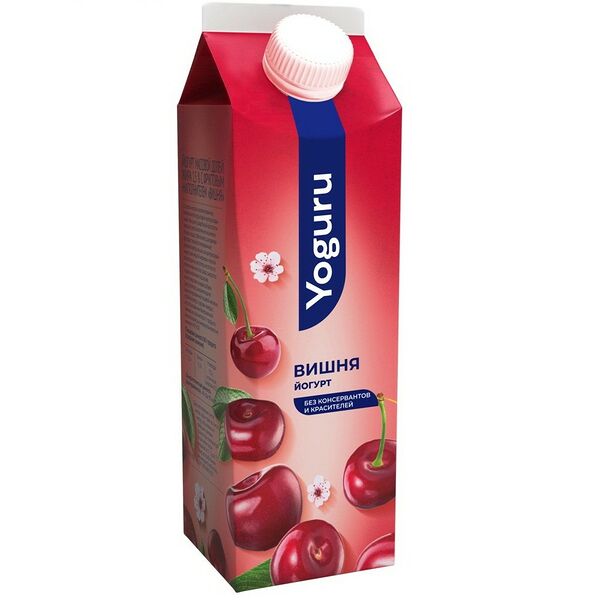 Йогурт питьевой Yoguru Вишня 1,5% 500г пюр-пак