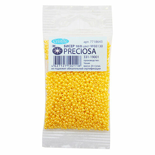 (88130) 331-19001-10/0 Бисер непрозрачный с жемчужным покрытием 10/0, круг.отв., 20гр Preciosa,упак