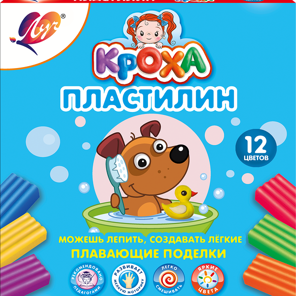 Пластилин ЛУЧ плавающий, 12 цветов
