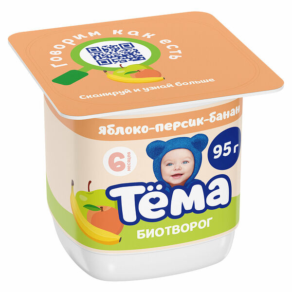 Биотворог Тема яблоко-персик-банан 4%, 95 г