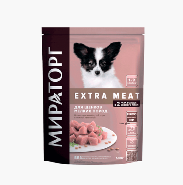 Корм сухой Winner EXTRA MEAT для щенков мелких пород с телятиной 600 г