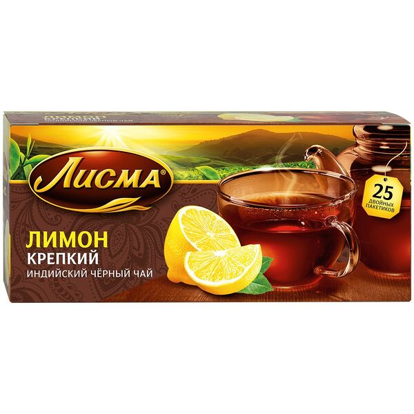 Чай черный Лисма крепкий лимон 25 пакетиков по 1,5г