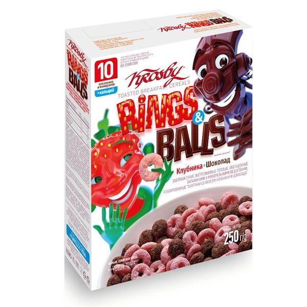 Готовый завтрак Krosby колечки со вкусом клубники и шоколада 250 г