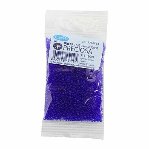 (30080) 311-19001-10/0 Бисер прозрачный 10/0, круг.отв., 20гр Preciosa,упак