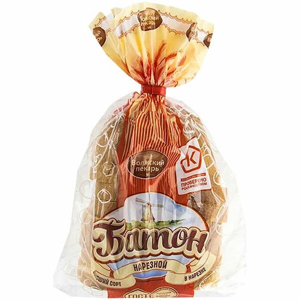 Батон ВОЛЖСКИЙ ПЕКАРЬ нарезной нарезка
