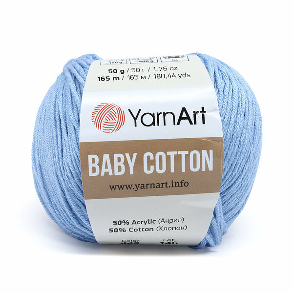 Пряжа YarnArt 'Baby Cotton' 50гр 165м (50% хлопок, 50% акрил)(448 светло-голубой),шт