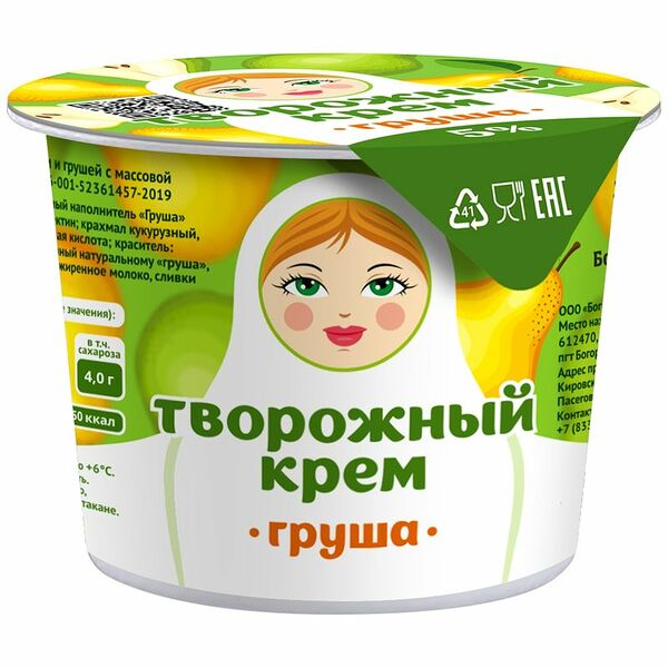Крем Богородское село творожный с сахаром и грушей 5%
