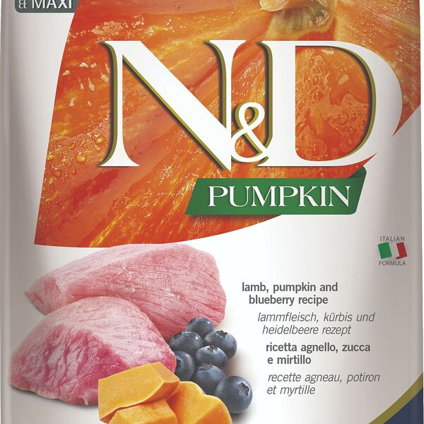 Корм Farmina N&d pumpkin Puppy Medium & Maxi беззерновой для щенков средних и крупных пород ягненок, тыква, черника
