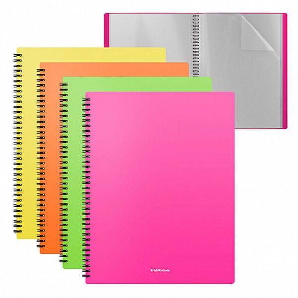 Папка на спирали А4 ErichKrause Matt Neon, с 20 прозрачными карманами, ассорти  49953 шт Erich Krause