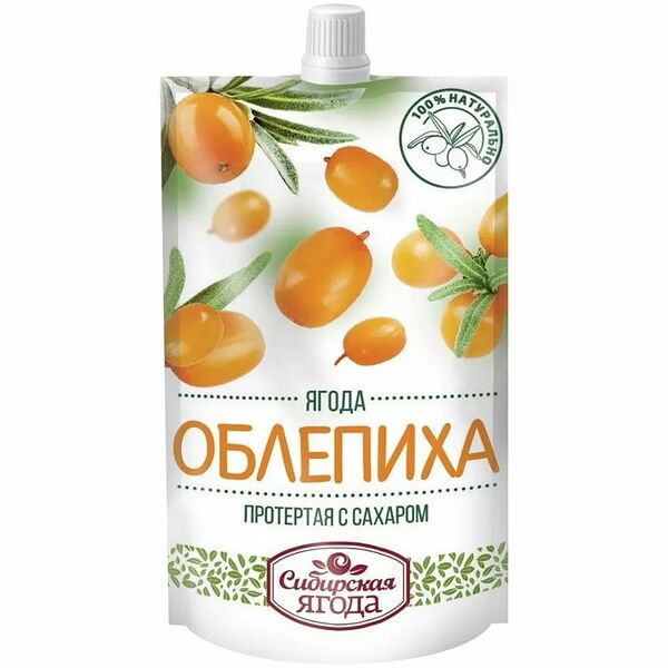 Облепиха Сибирская ягода протертая с сахаром, 280 г