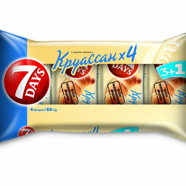Круассан с кремом ваниль 3+1, 65 г*4 шт ТМ 7Days (Севен Дейс)
