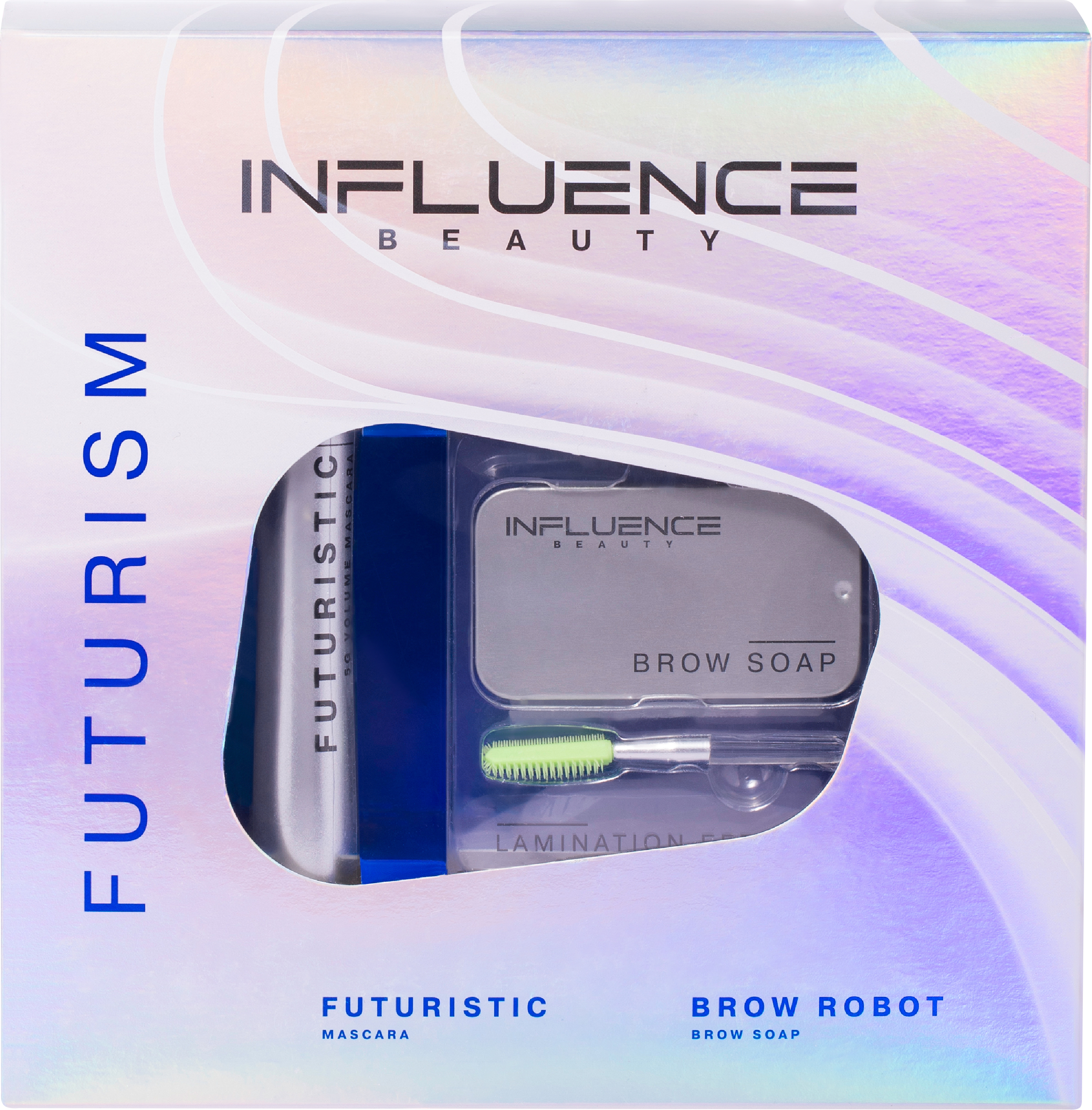

Набор подарочный женский INFLUENCE BEAUTY Тушь Futuristic тон 01+Средство для фиксации бровей Brow Robot