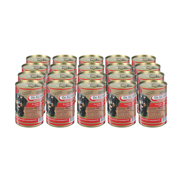 Корм для собак DR. ALDER`S Алдерс Гарант 80%рубленного мяса Говядина конс. 410г (упаковка - 20 шт)