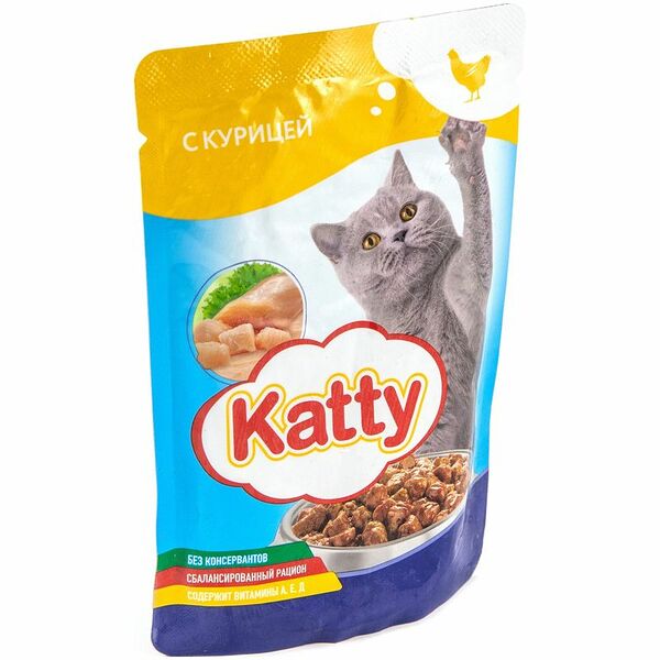 Корм Katty с курицей влажный для кошек, 85г